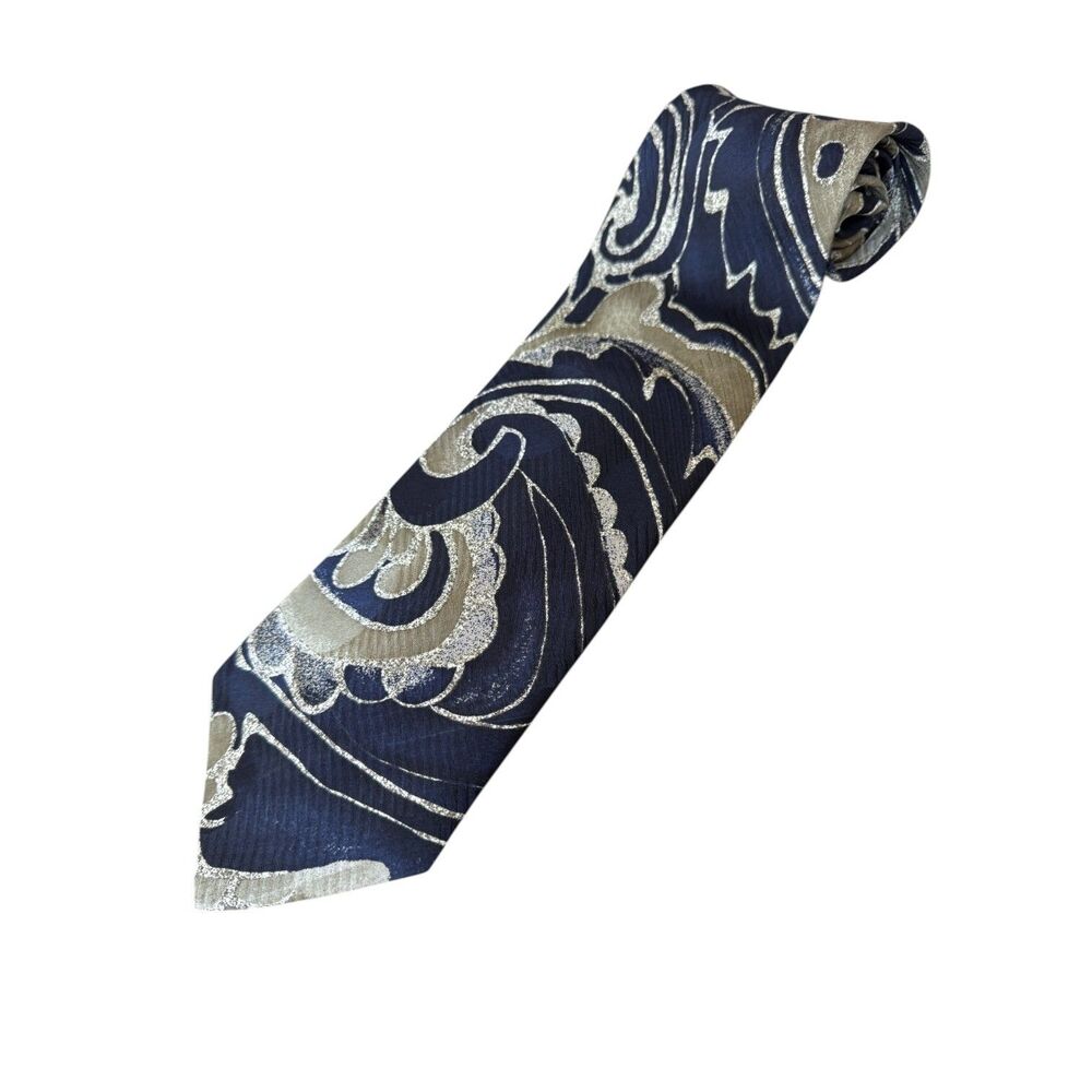 Stefano‎ Enrici Navy and Tan Paisley Silk Jacquard Tie (Handmade in Italy)
